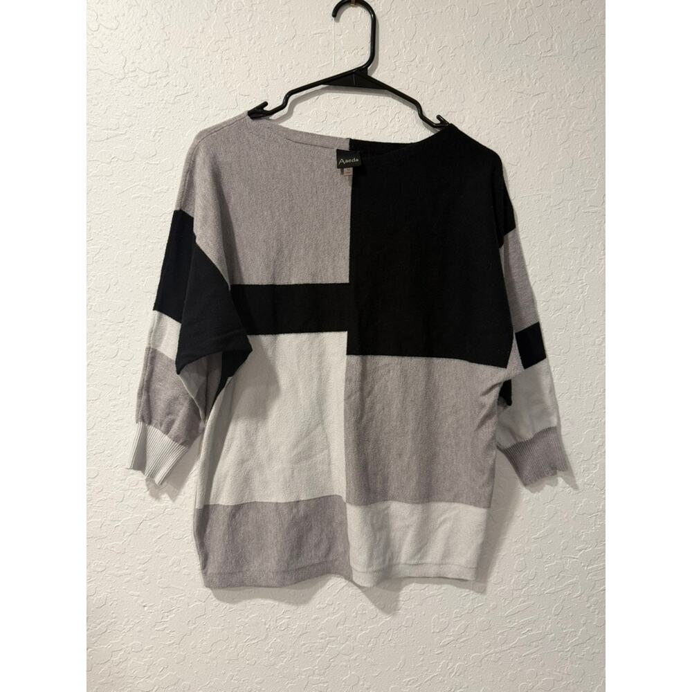 Aaeda Black Gray White Color Block Knit Dolman Business Casual Sweater Size M